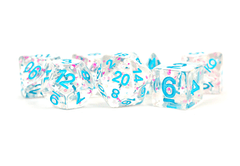 FanRoll Dice: 7 Set Polyhedral 16mm Resin Set Clear Confetti 617